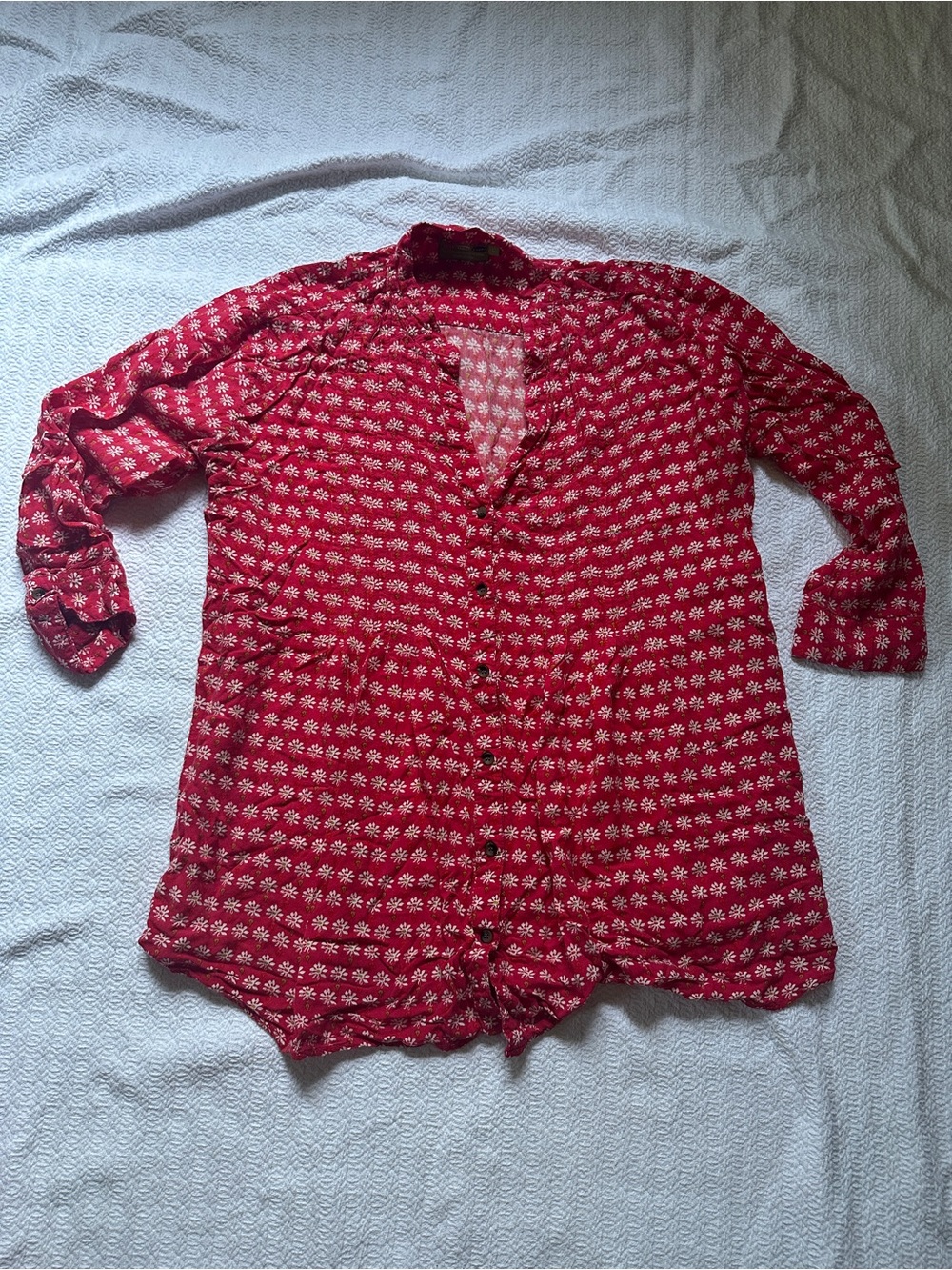 Red Floral Button-Down Women's Shirt